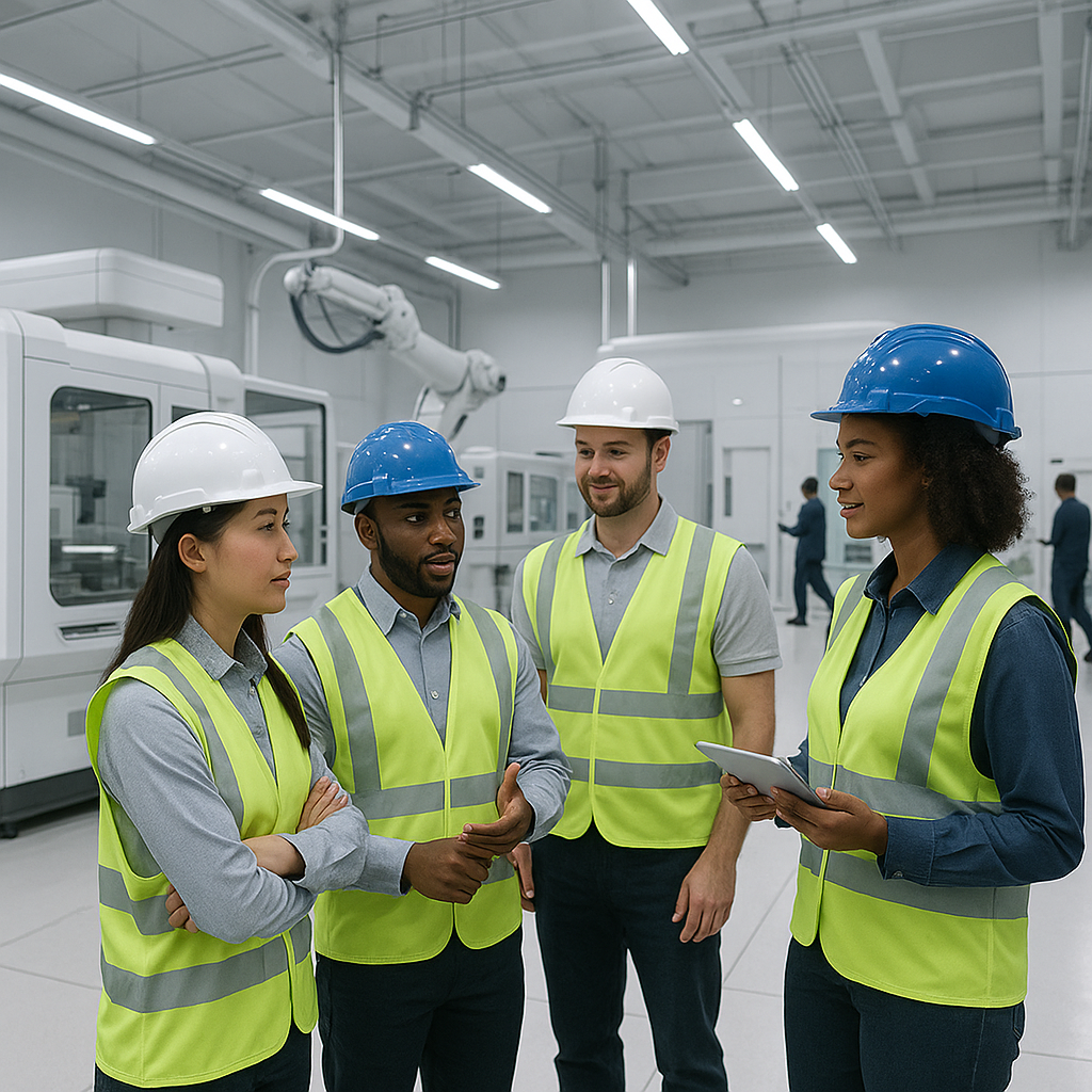 Diverse skilled manufacturing workforce in advanced production facility